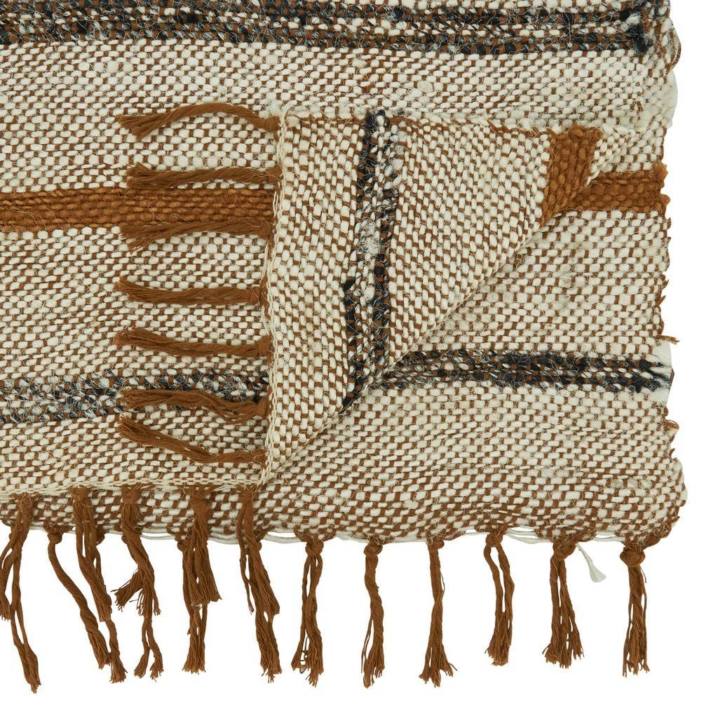 Fennco Styles Woven Striped Fringe Cotton Table Runner 16" W x 72" L – Rust Textured Table Cover for Home Décor, Dining Table, Family Gatherings, Banquets, Everyday Use and Special Events