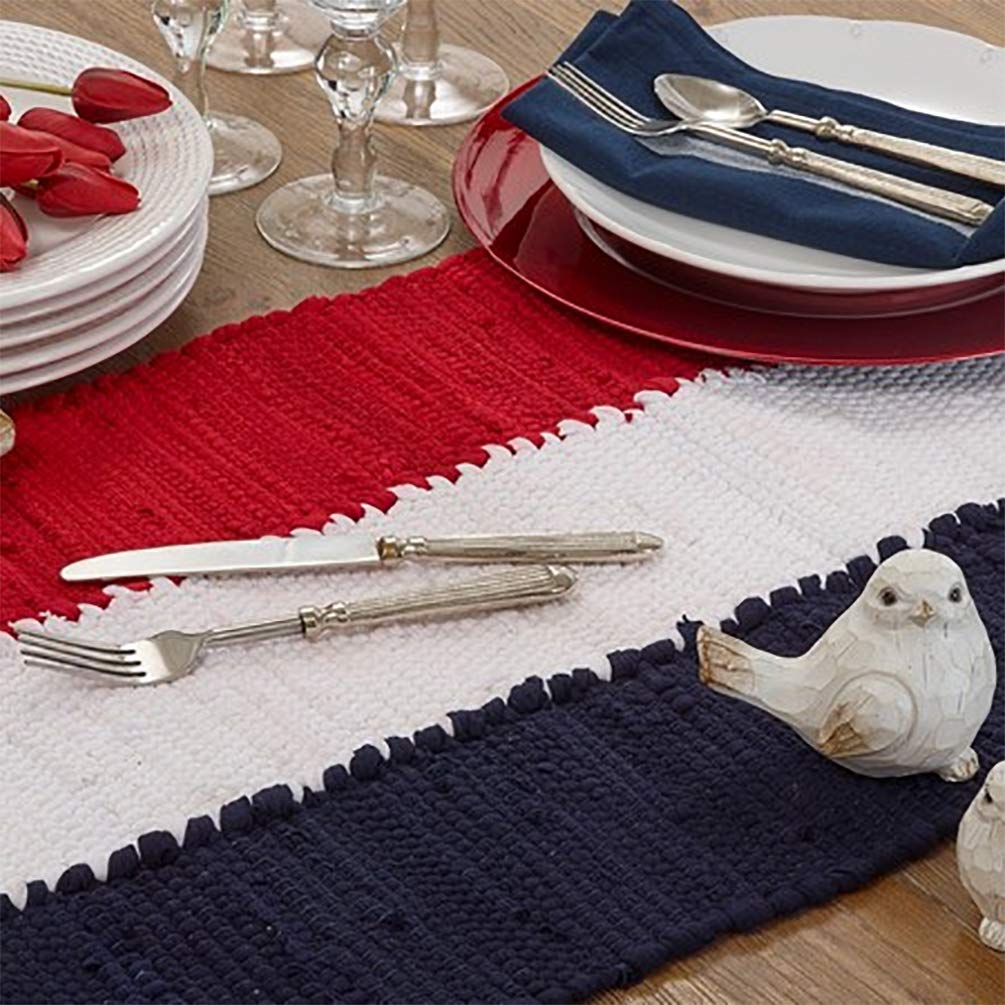 Fennco Styles Patriotic Chindi Cotton Table Runner with Tassel 16" W x 72" L - Multicolored Table Cover for Home Décor, Dining Table, National Holidays and Special Events
