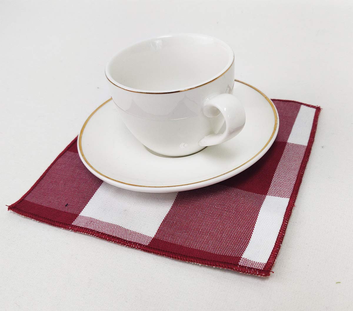 Fennco Styles Buffalo Check Double Layers Reversible Coasters 6"W x 6"L, Set of 4 - Handmade in USA - Plaid Cocktail Napkins for Everyday Use and Special Occasion