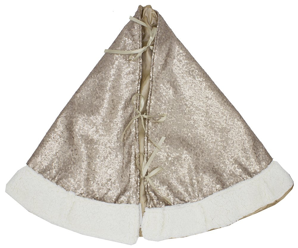 Fennco Styles Unique Silver Sequin Sherpa Border Christmas Tree Skirt 56" Round