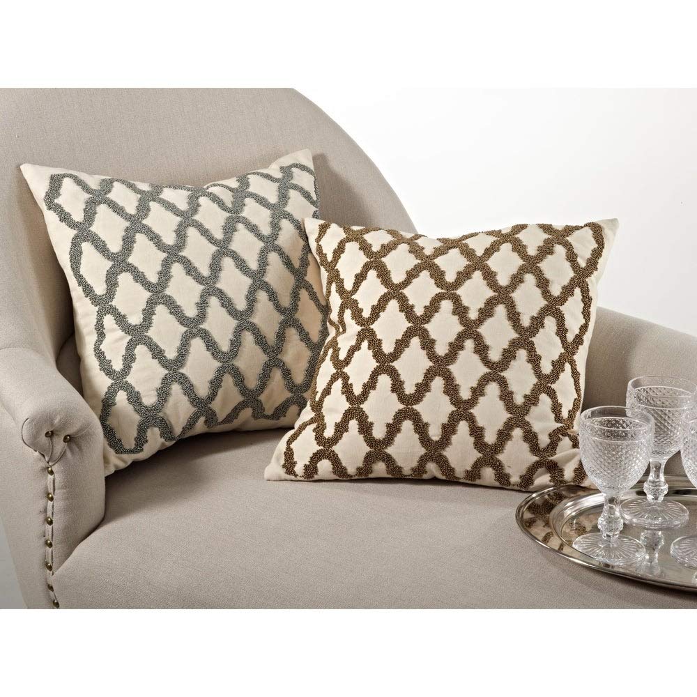 Fennco Styles Hand Beaded Diamond Design Decorative Throw Pillow 18" W X 18" L, Down Filler Included