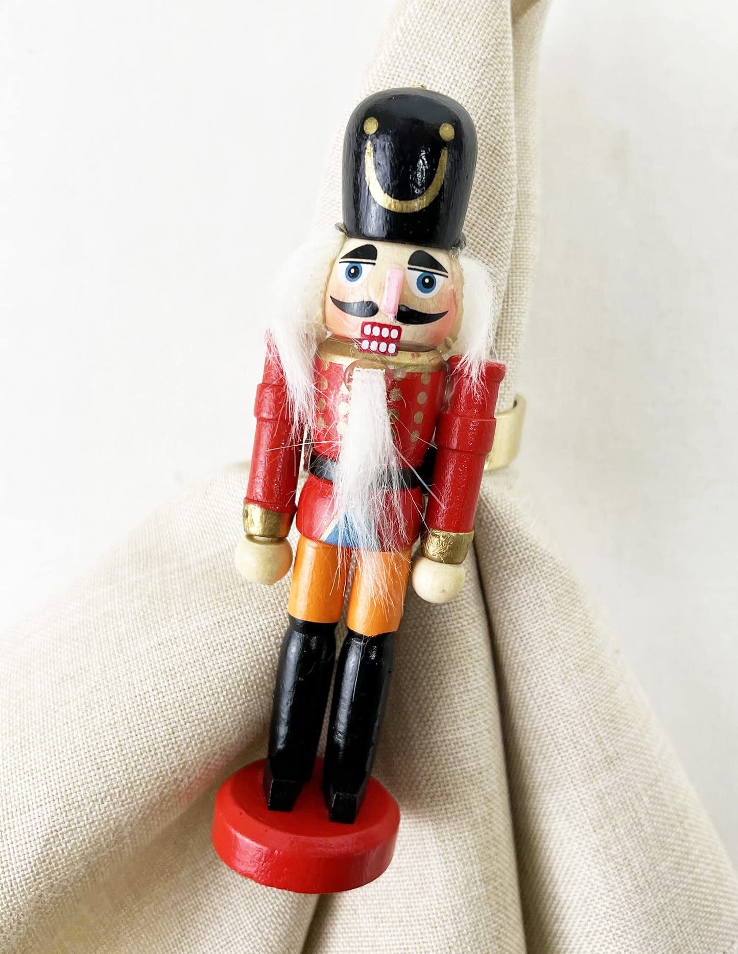 Fennco Styles Handmade Wooden Nutcracker Decorative Napkin Rings, Set of 4 - Festive Soldier Napkin Holders for Dining Table, Christmas, Holidays Décor and Special Occasions