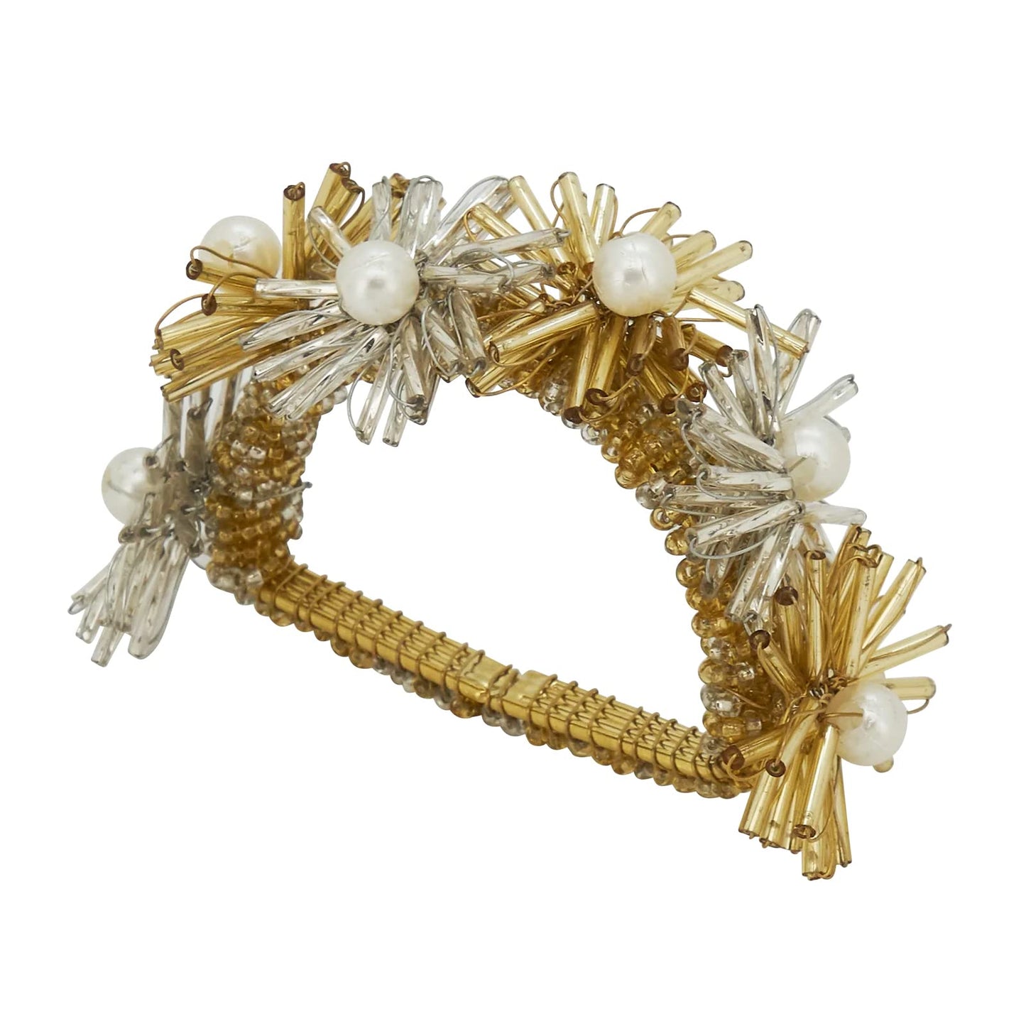 Fennco Styles Hand Beaded Flower Metal Napkin Rings, Set of 4 - Glass Beads Napkin Holders for Christmas, Home, Dining Room, Banquet, Family Gathering, Holiday and Special Occasion