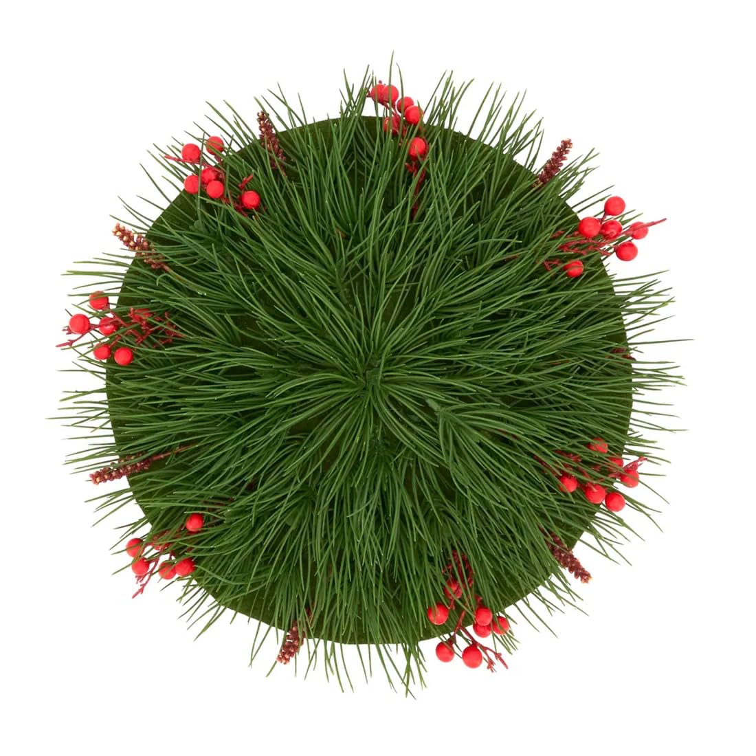 Fennco Styles Red Berry Decorative Placemat 14" Round, 1-Piece - Green Holiday Design Table Mat for Home, Christmas Décor, Dining Table, Banquets, Special Events