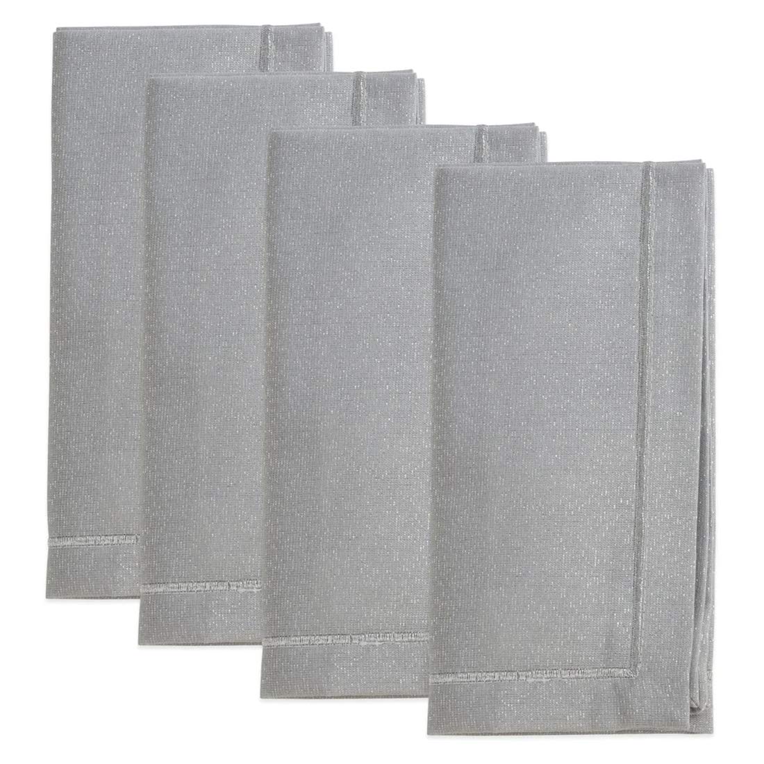 Fennco Styles Stylish Shimmering Design Table Cloth Napkins 19 x 19 Inch, Set of 4 - Silver Dinner Napkins for Home, Dining Room, Banquets and Special Event