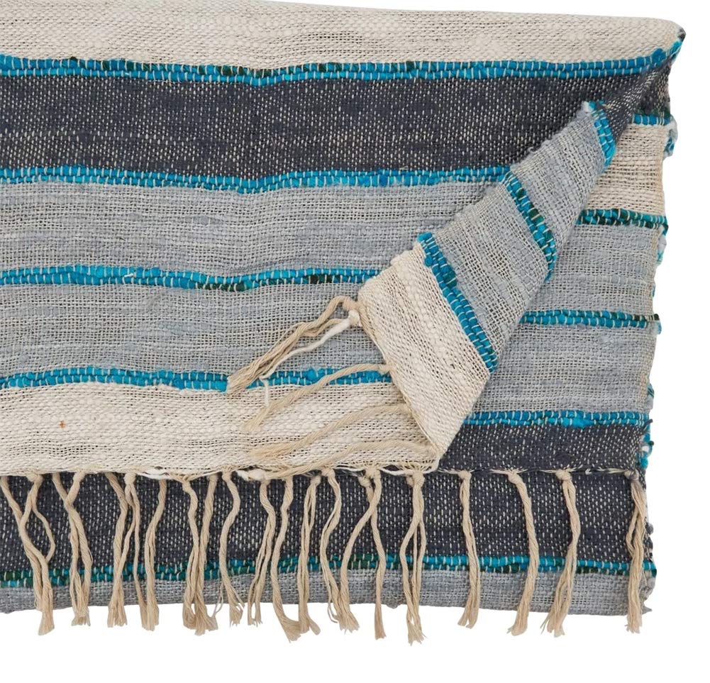 Fennco Styles Woven Chindi Striped Fringe 100% Cotton Table Runner 16 x 72 Inch - Multi Table Cover for Home Décor, Dining Table, Banquets, Family Gathering and Special Occasion