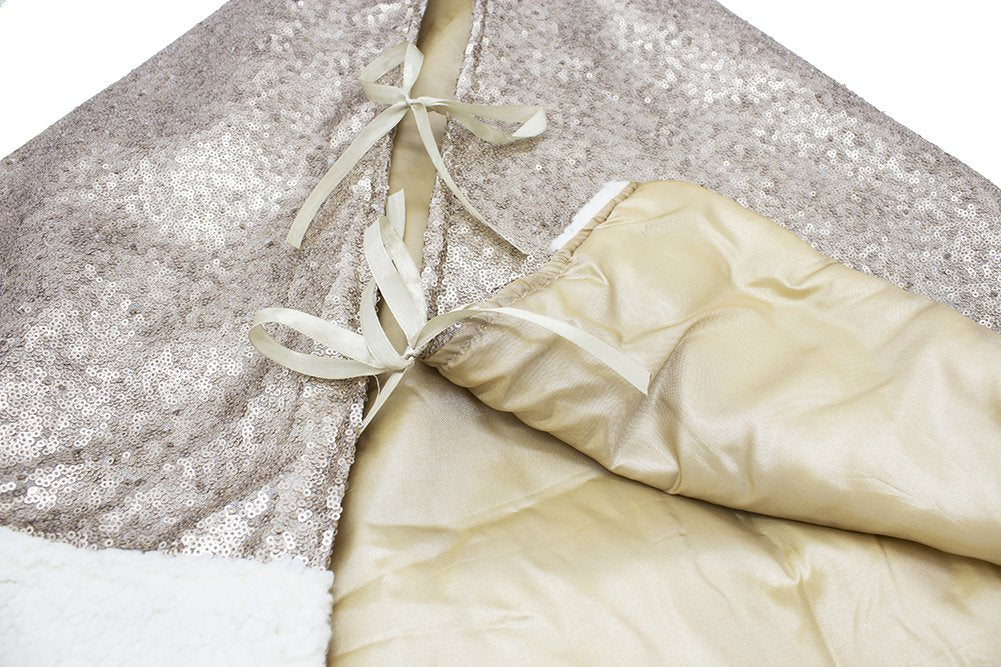 Fennco Styles Unique Silver Sequin Sherpa Border Christmas Tree Skirt 56" Round