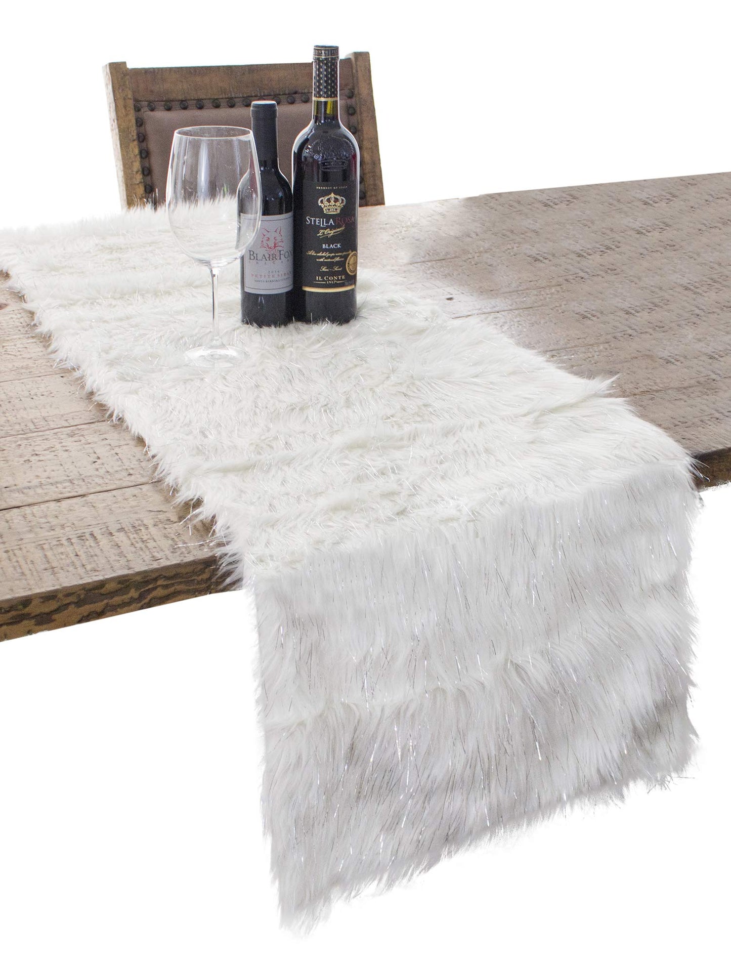 Fennco Styles Holiday Christmas Decorative Exquisite Faux Fur with Silver Metallic Thread Table Runner