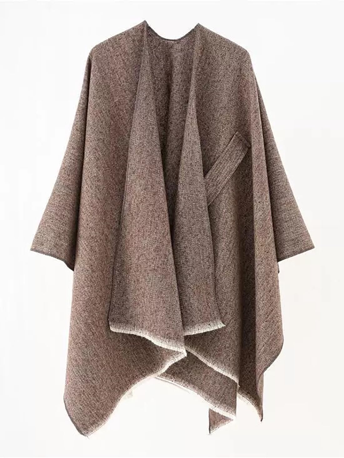stylesilove Women Elegant Solid Color Fringe Poncho Open Front Shawl Cape Ultra Warm Wrap for Autumn Winter Season