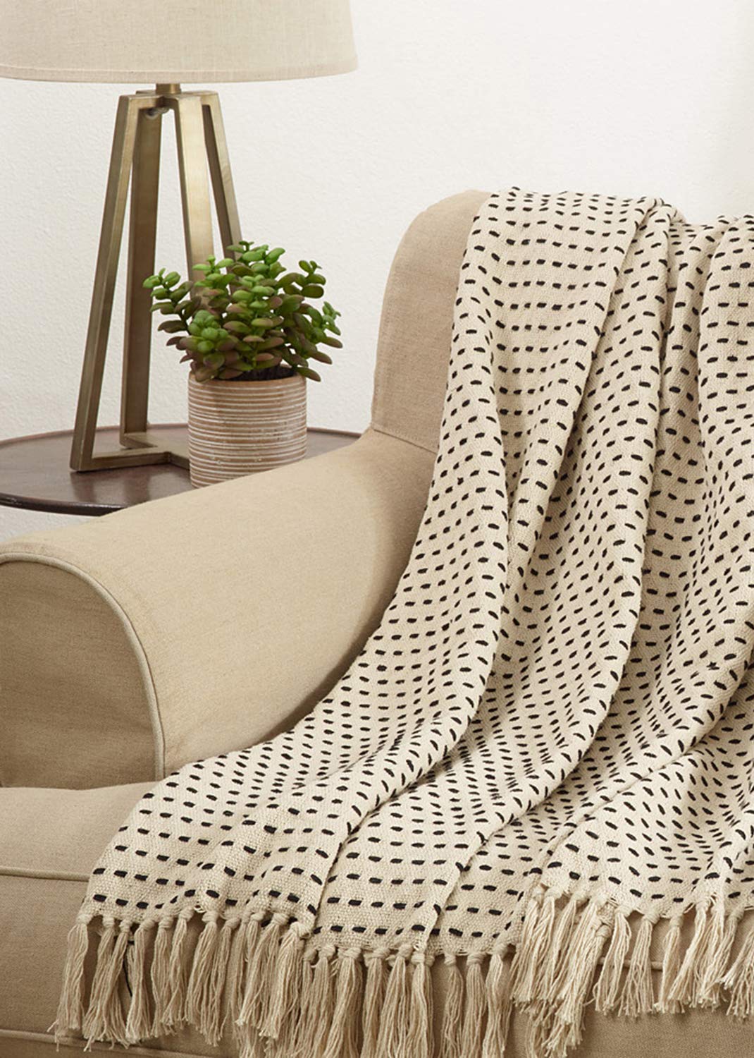 Fennco Styles Sevan Collection Contemporary Stitch Fringed 100% Cotton 50 x 60 Inch Throw – Variety Design Throw Blanket for Couch, Bedroom and Living Room Décor