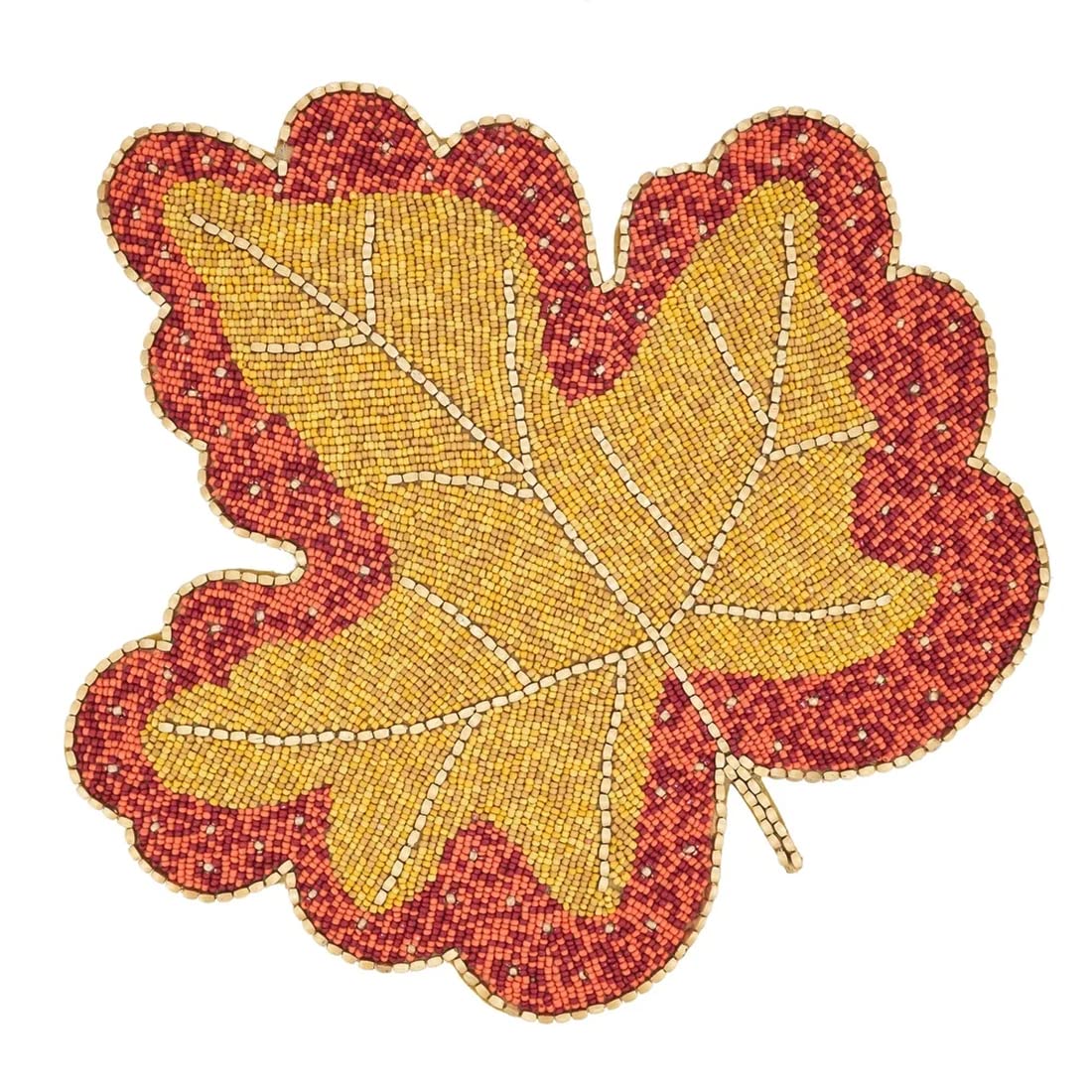 Fennco Styles Hand Beaded Maple Leave Placemat 15" Round, 1- Piece - Orange Holiday Table Mat for Home Décor, Family Gathering, Banquets, Thanksgiving and Special Occasion