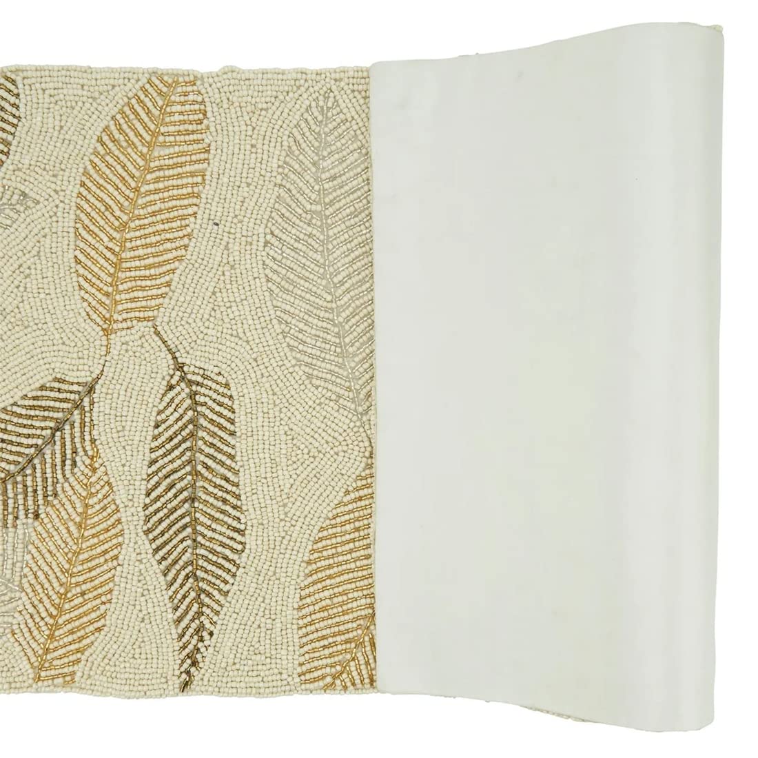 Fennco Styles Hand Beaded Leaves Table Runner 13" W x 36" L - Gold Elegant Table Cover for Home Décor, Holidays, Family Gatherings, Banquets and Special Occasion