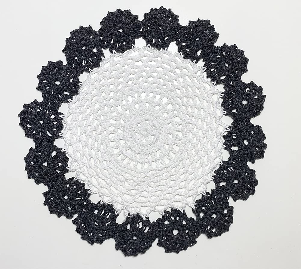 Fennco Styles Handmade Two-Tone Floral Crochet Tray Doily, 9" Round - Cloth Placemat for Everyday Use, Holidays, Home Décor, Cocktail Party, Tea Party, Special Occasion