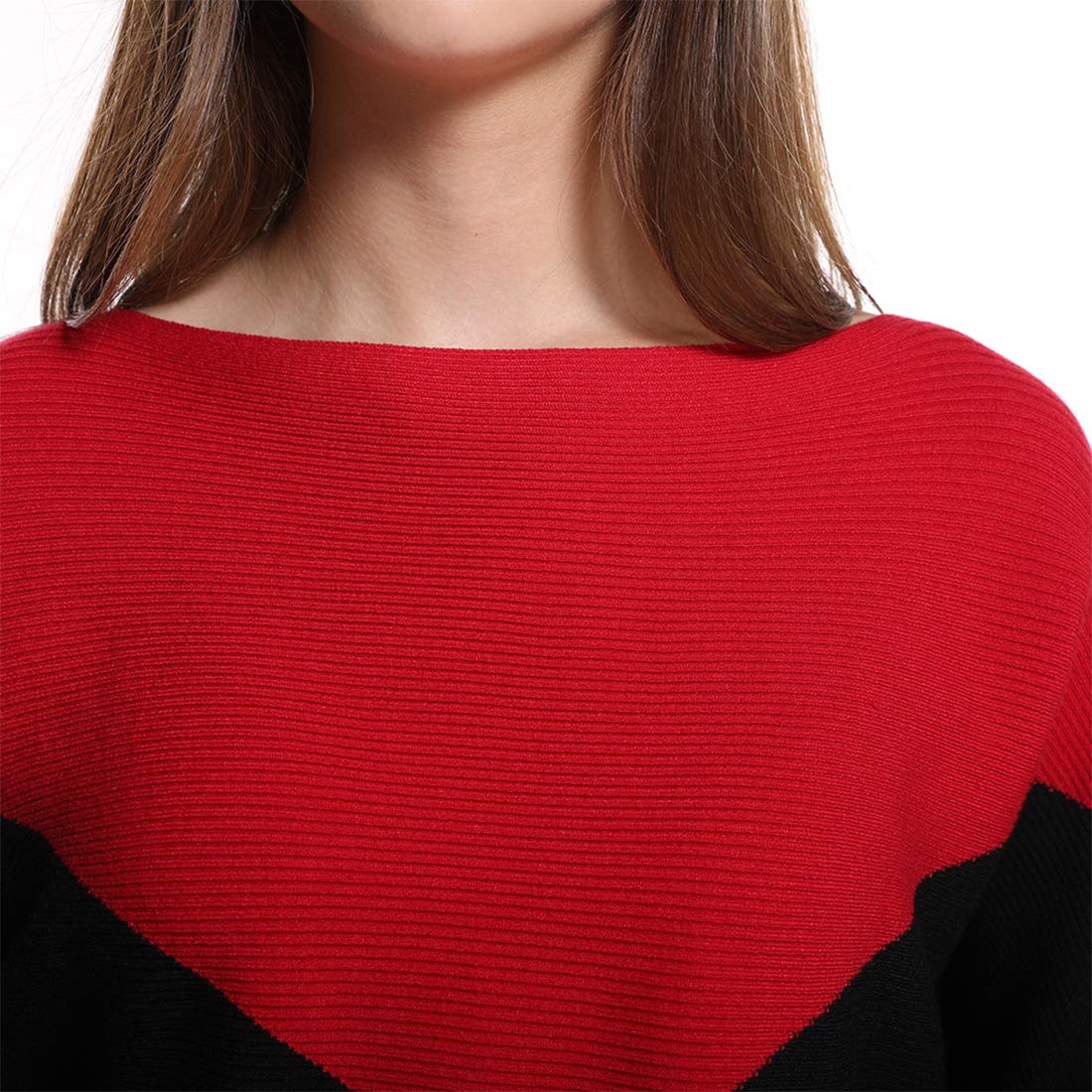 Styles I Love Women Autumn Winter Two-Tone Boat Neck Batwing Sleeve Pullover Knitted Sweater Long Sleeve Loose Top