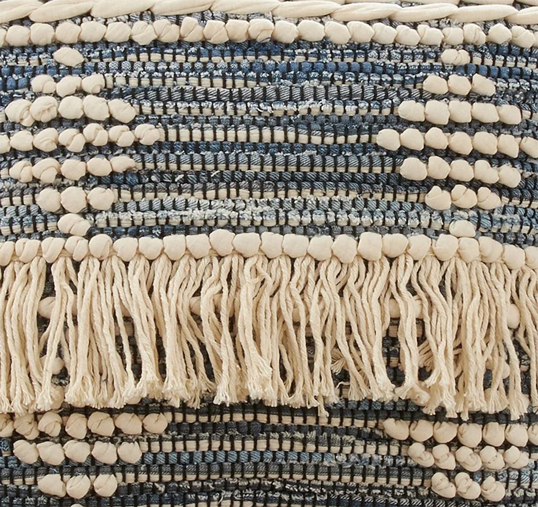 Fennco Styles Diamond Fringe Chindi Cotton Decorative Throw Pillow 18" W x 18" L - Blue Square Cushion for Home, Couch, Living Room, Bedroom, Office and Holiday Décor