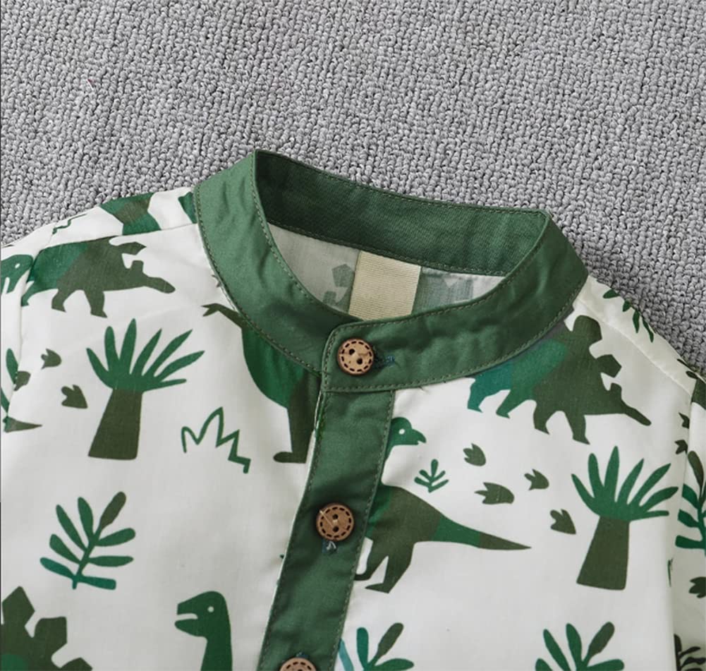Styles I Love Toddler Little Boys Green Dinosaurs Printed Henley Shirt and Shorts 2pcs Short Sleeve Outfit Summer Clothes