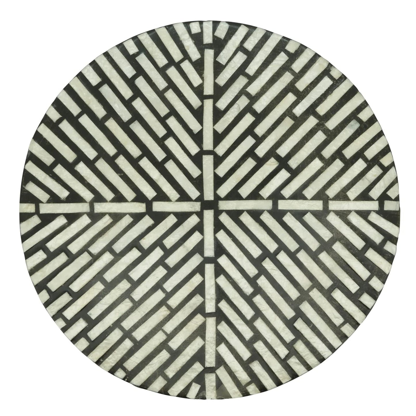 Fennco Styles Geometric Capiz Design Placemat 15" Round, 1-Piece – Black & White Elegant Table Mat for Home, Dining Room Décor, Banquets, Indoor & Outdoor and Special Events