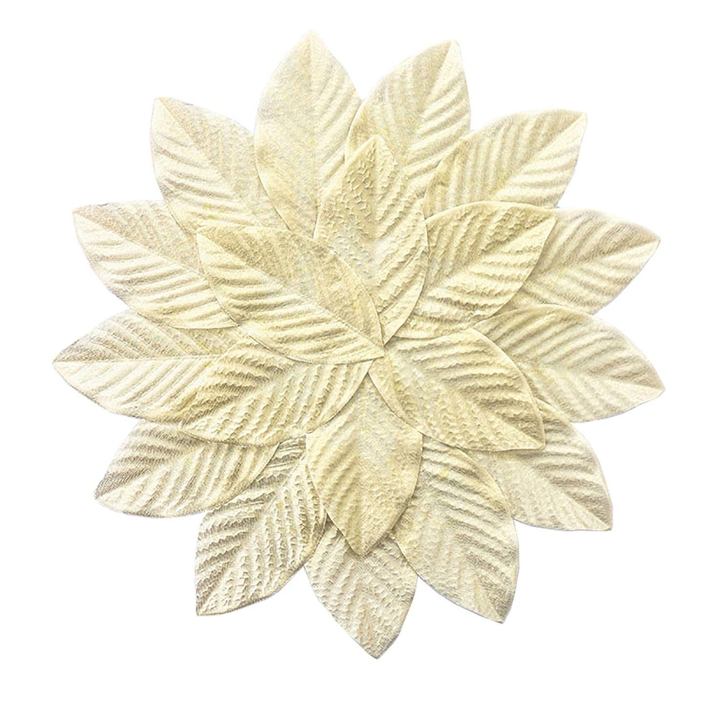 Fennco Styles Handmade Leaf Shaped Shimmer Placemats 14 Inches Round, Set of 4 – Champagne Flower Table Mats for Home, Dining Room Décor, Banquets, Indoor & Outdoor and Special Events