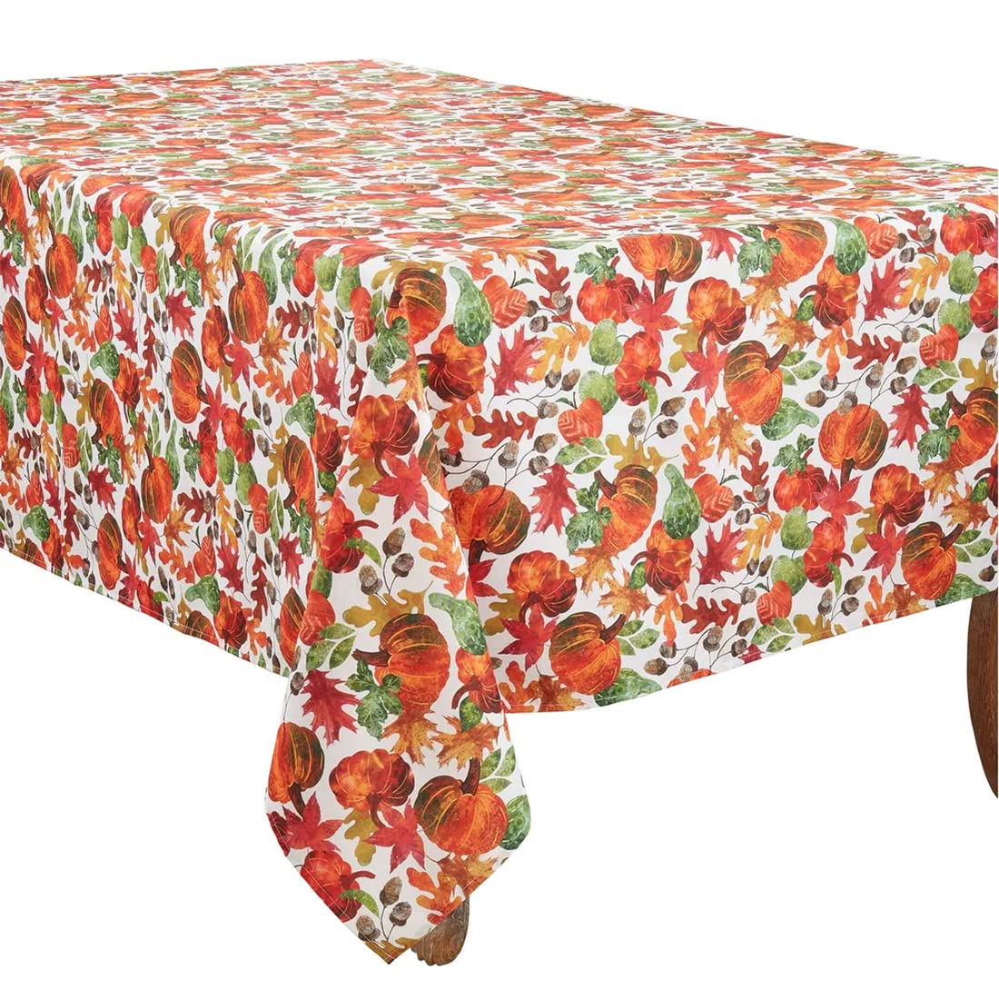 Fennco Styles Pumpkin Foliage Harvest Tablecloth - Multicolor Fall Leaves Table Cover for Thanksgiving, Seasonal Décor, Banquet, Family Gathering and Special Events