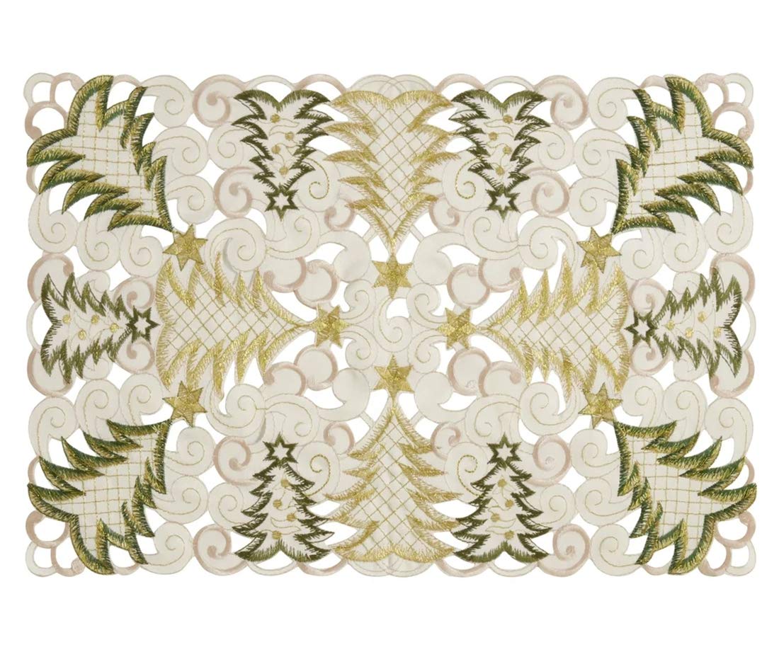 Fennco Styles Embroidered Christmas Tree Cutwork Tablecloths