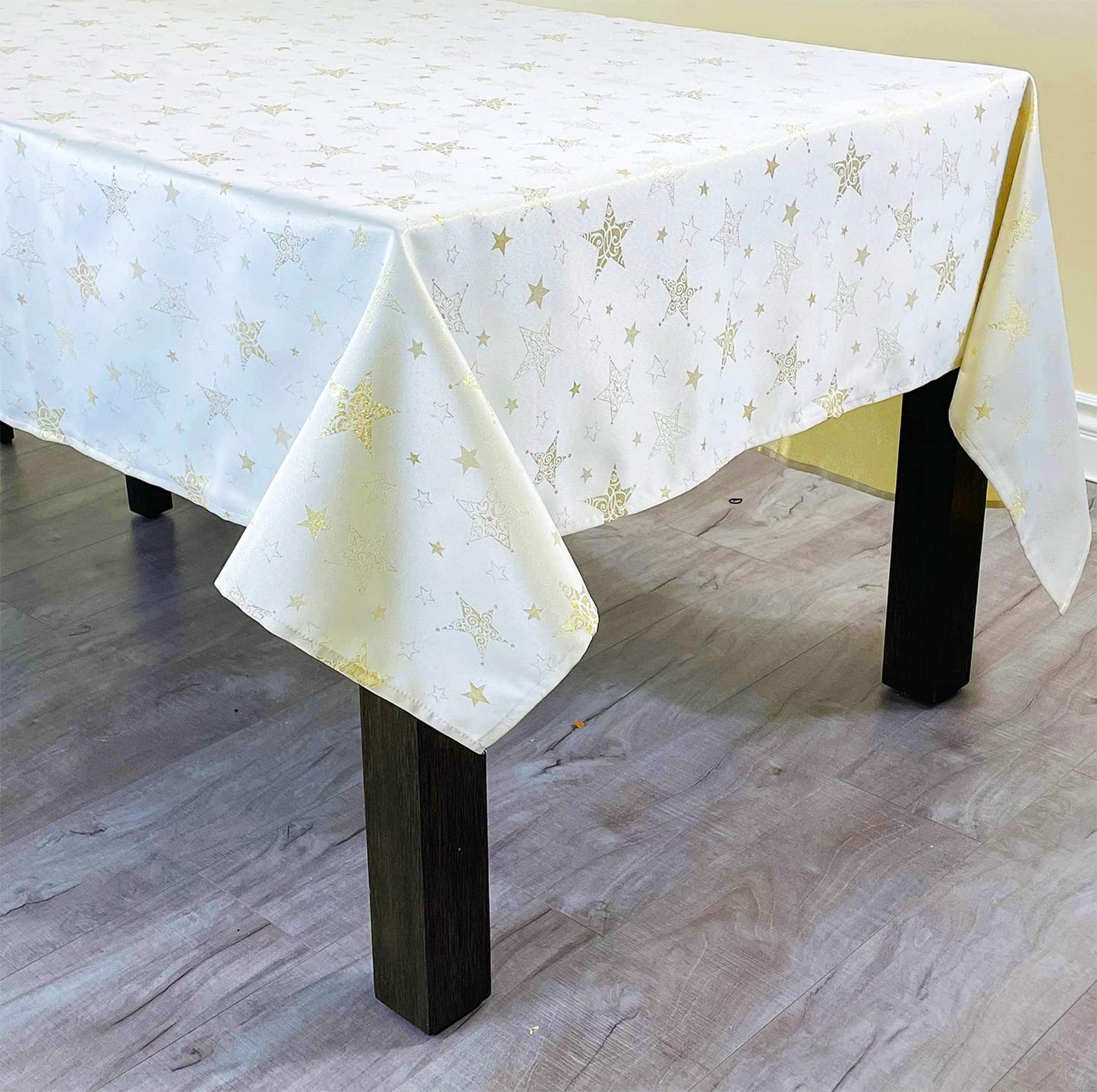 Fennco Styles Holiday Embroidered Metallic Star Tablecloth 70" W x 70" W - Ivory Woven Table Cover for Home Décor, Banquet, Family Gathering, Christmas, Special Occasion