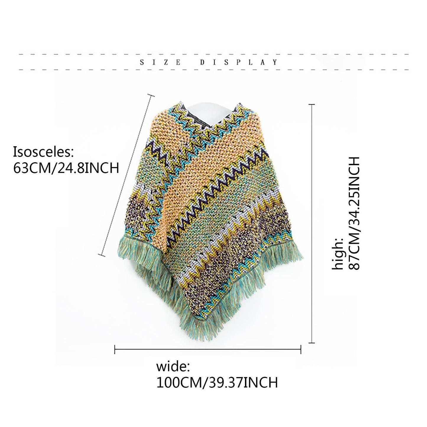 stylesilove Women Autumn Winter Knitted Tassel Irregular Pullover Poncho Sweater Soft Wrap Cape Lightweight Shawl