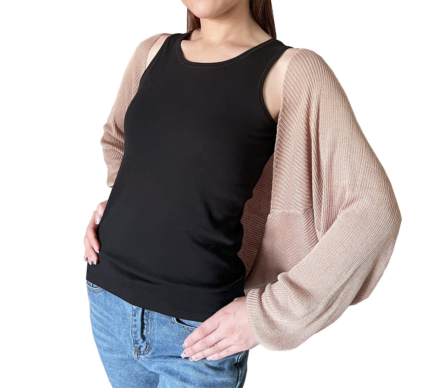 stylesilove Women Lightweight Ribbed Knit Bolero Shrug Long Sleeve Solid Cardigan Soft Sweater Open Front Cape Shawl