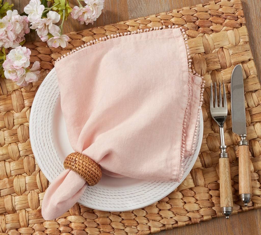 Fennco Styles Pomponin Collection Pom Pom Design 100% Linen Table Runner