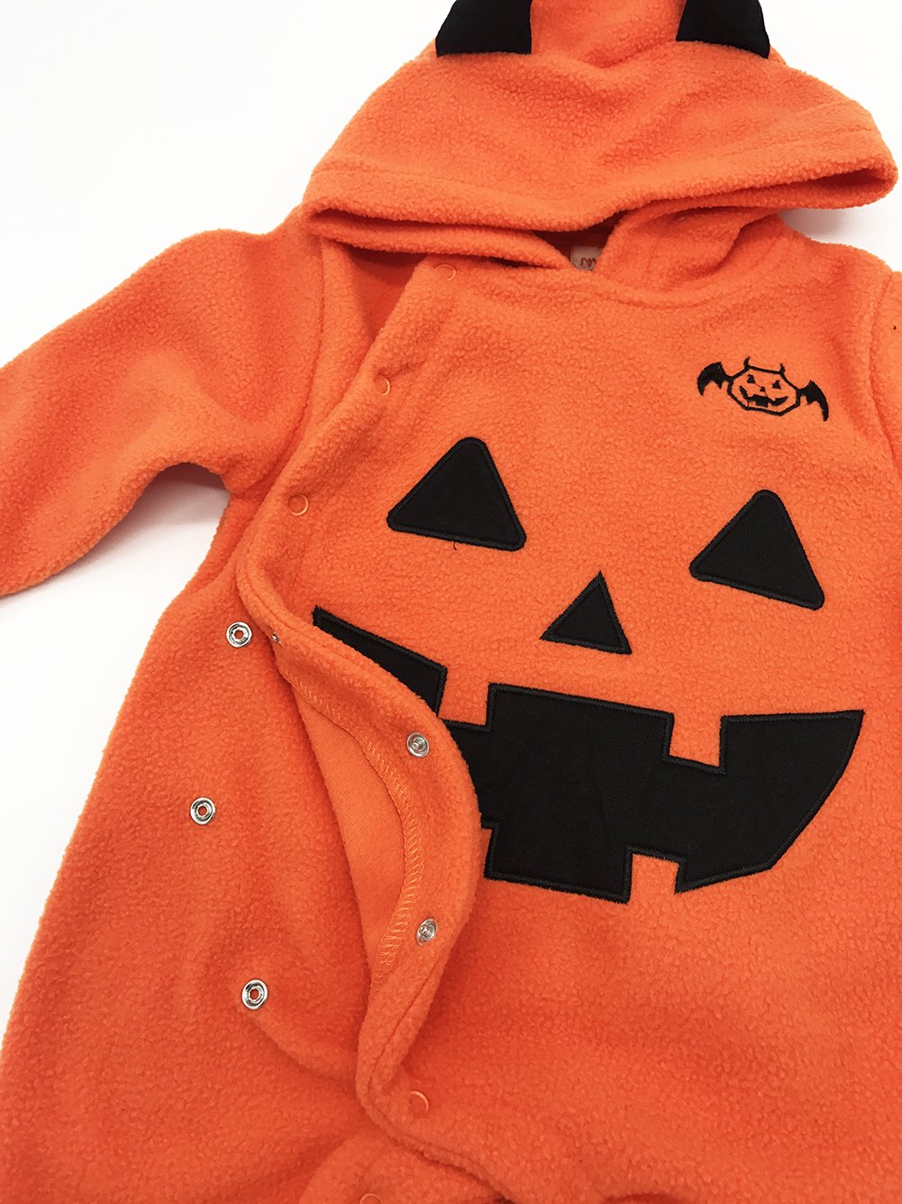 stylesilove Halloween Unisex Toddler Baby Boys Girls Orange Fleece Pumpkin Hooded Long Sleeve Romper