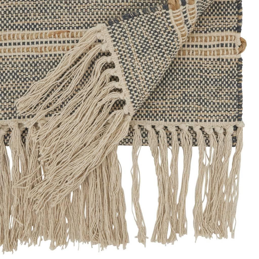 Fennco Styles Cotton Jute Woven Striped Tassel Table Runner 16" W x 72" L - Grey Modern Table Cover for Home Décor, Dining Table, Banquets, Family Gathering and Special Events
