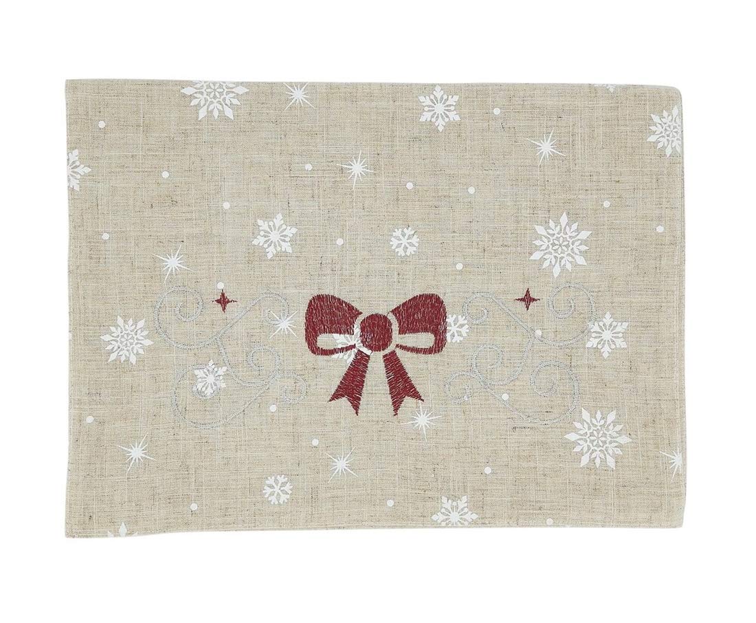 Fennco Styles Holiday Snowflake and Bow Table Runner 16" W x 70" L - Natural Festive Table Cover for Christmas, Dining Table, Family Gathering, Banquets and Special Events