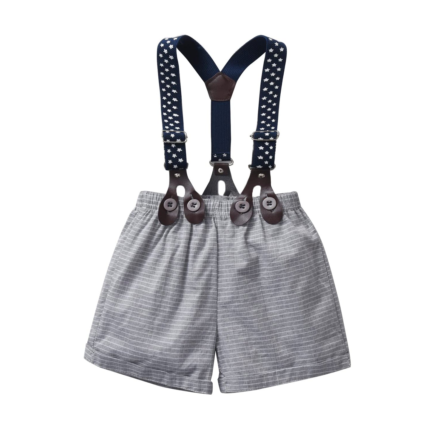 stylesilove Infant Baby Boys Blue Bowtie Romper and Plaid Shorts, Star Suspenders Gentleman Suit 3pcs Outfit