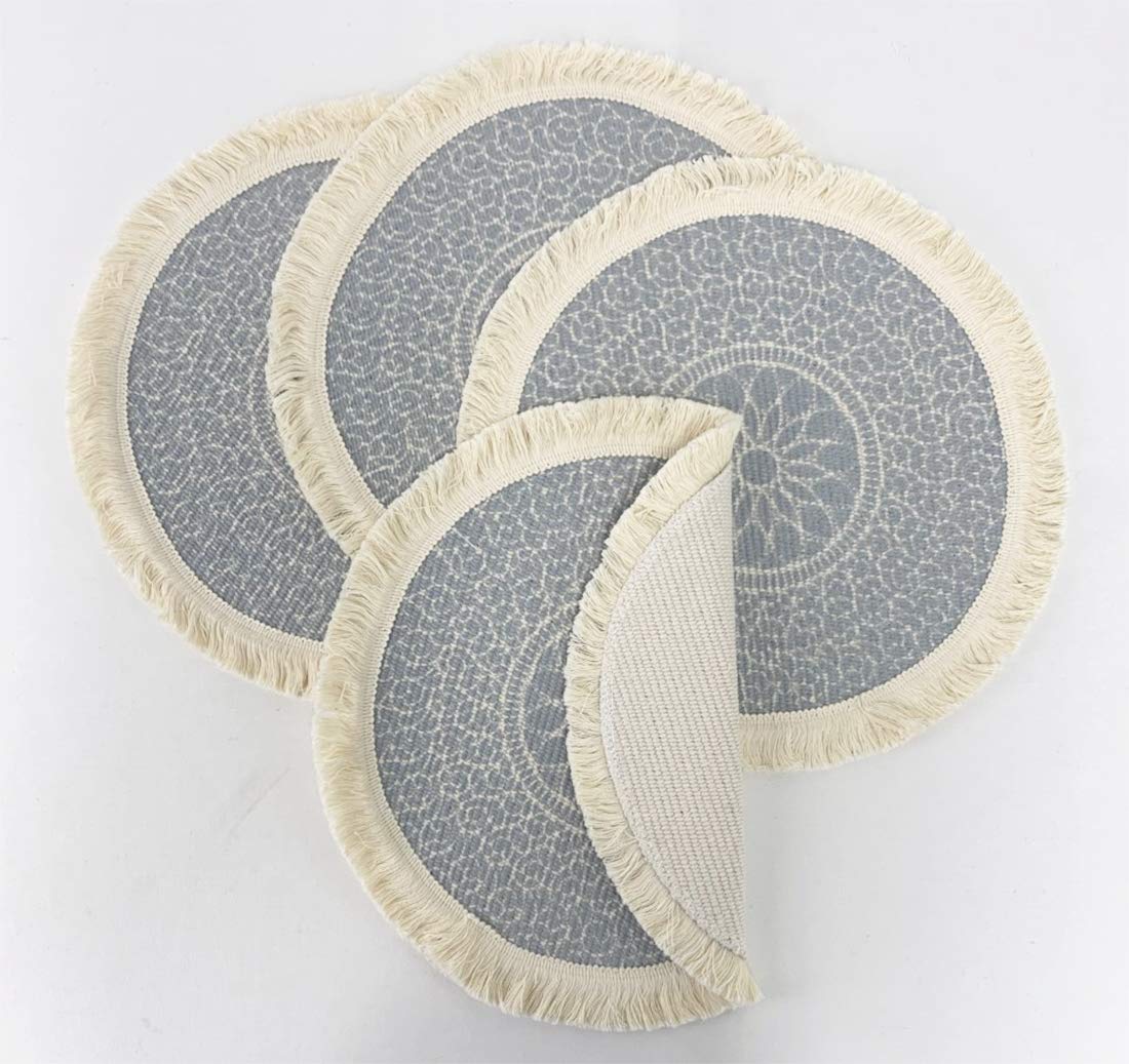 Fennco Styles Unique Dream Catcher Fringe Cotton Placemats 14-inch Round, Set of 4 - Boho Decorative Table Mats for Home Decor, Dining Table, Banquets and Special Events