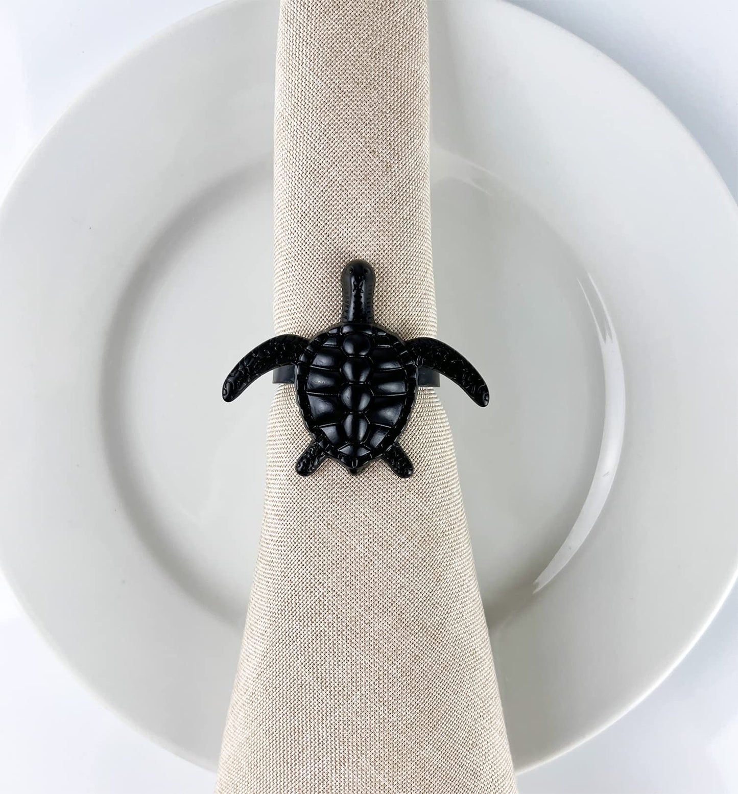 Fennco Styles Nature's Touch Sea Turtle Metal Napkin Rings, Set of 4 – Bronze Sea Creatures Napkin Holders for Family Dinner, Themed Party, Table Décor, Banquets, Holidays and Special Occasion