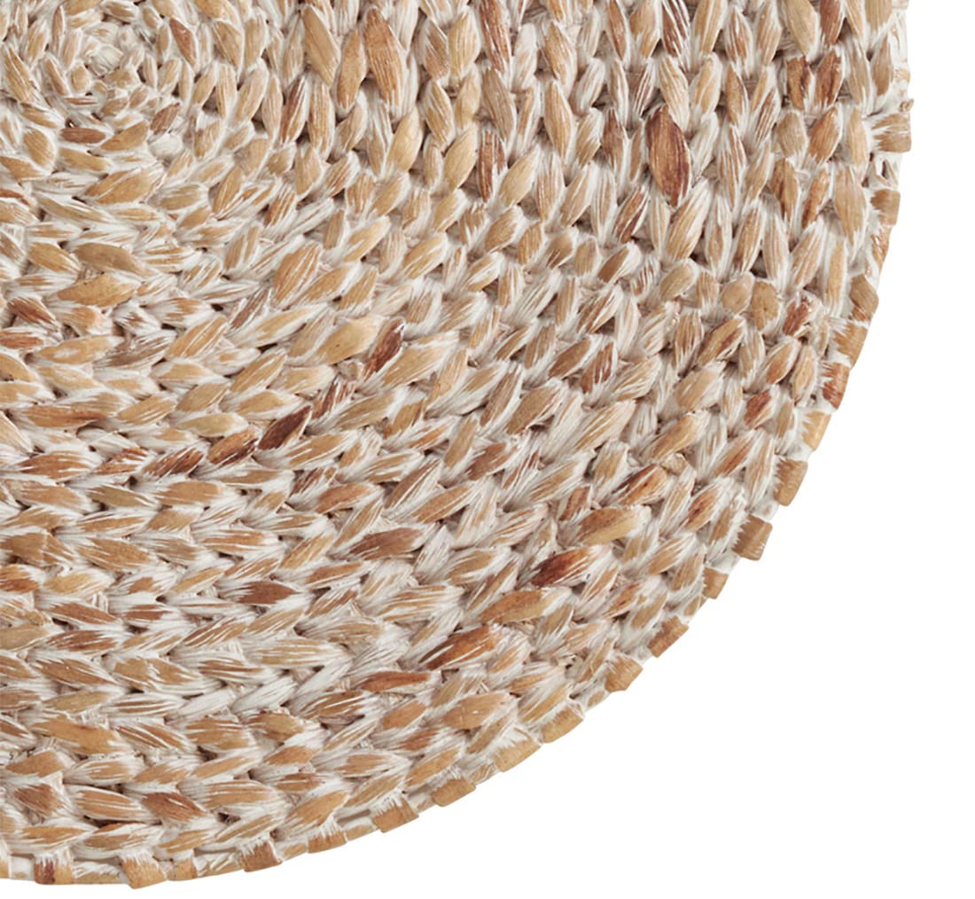Fennco Styles Handwoven Water Hyacinth Placemats 15" Round, Set of 2 - White Braided Table Mats Heat Resistant Insulation for Home, Boho Décor, Dining Table, Banquets, Special Events