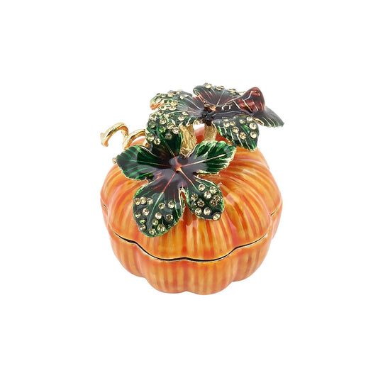 Fennco Styles Exquisite Bejeweled Enamel Pumpkin Box Small Decorative Jewelry Trinket Box