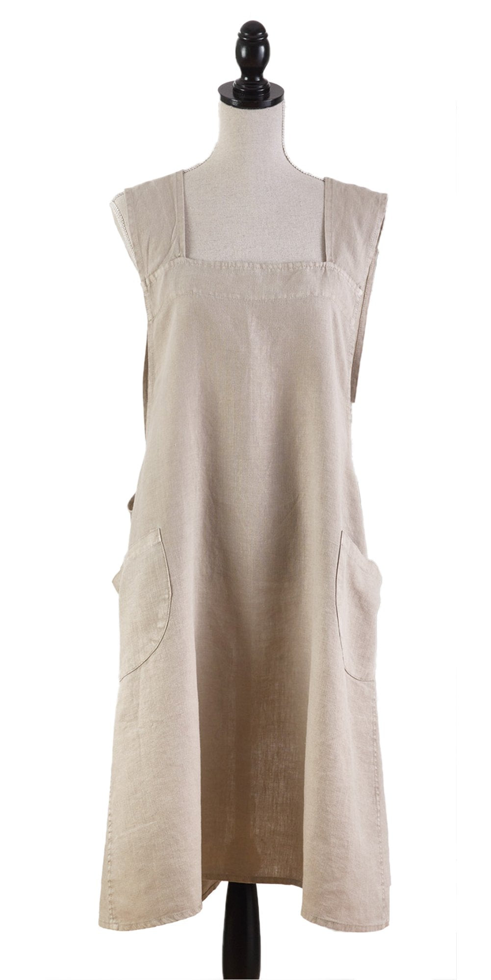 Fennco Styles Solid Criss Cross Back Apron Pure 100% Linen Cooking Kitchen Apron