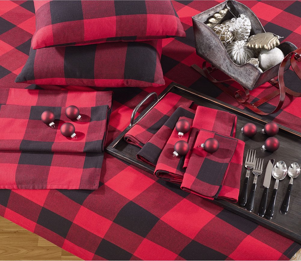 Fennco Styles Home Decor Buffalo Check Plaid Cotton Throw Pillow (Red, 20"x20" Pillow Case)