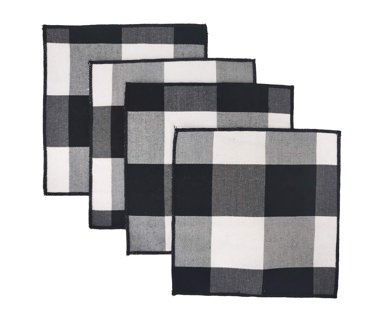 Fennco Styles Buffalo Check Double Layers Reversible Coasters 6"W x 6"L, Set of 4 - Handmade in USA - Plaid Cocktail Napkins for Everyday Use and Special Occasion