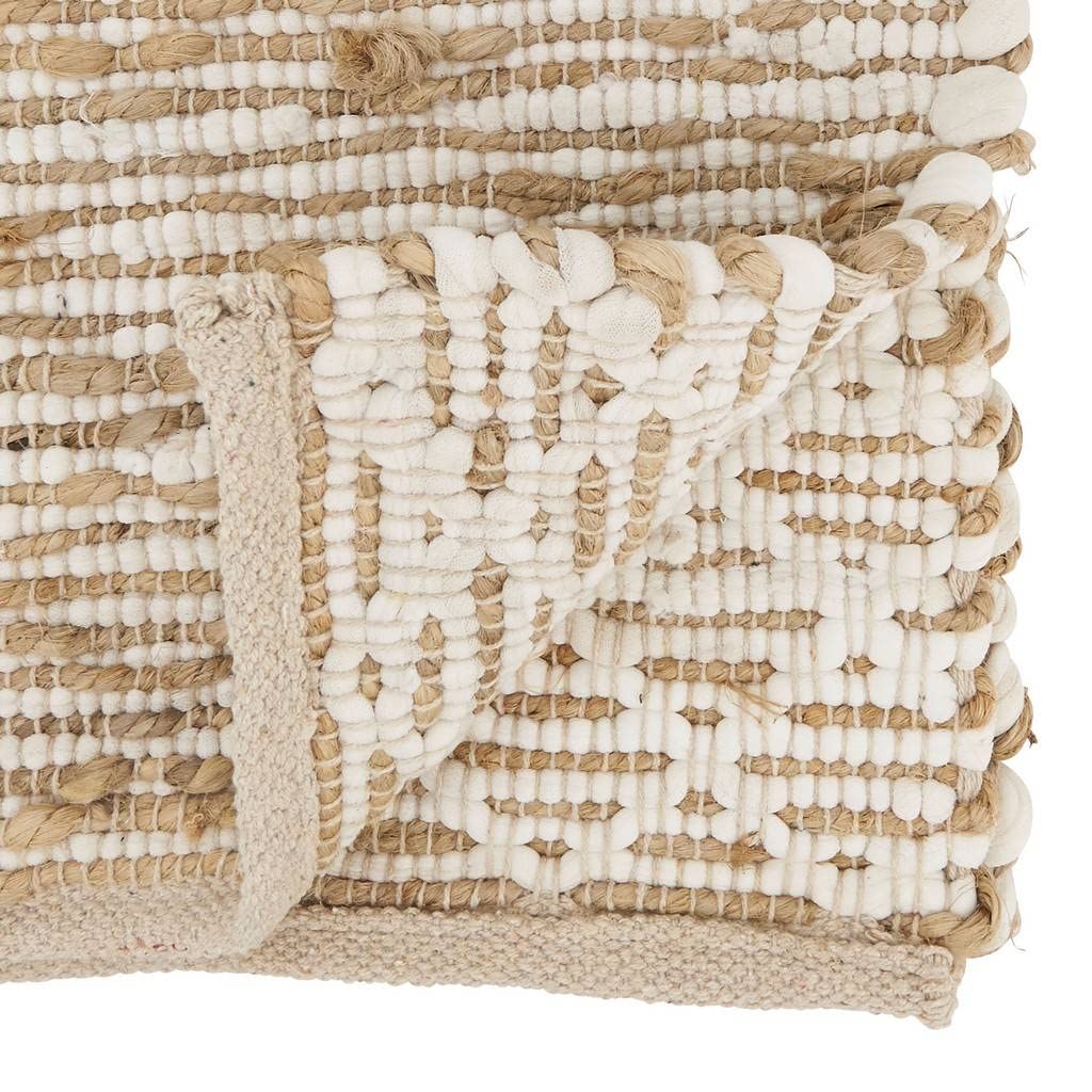 Fennco Styles Diamond Chindi Textured Table Runner 16" W x 72" L - Ivory Jute Cotton Woven Table Cover for Dining Room, Banquets, Family Gatherings