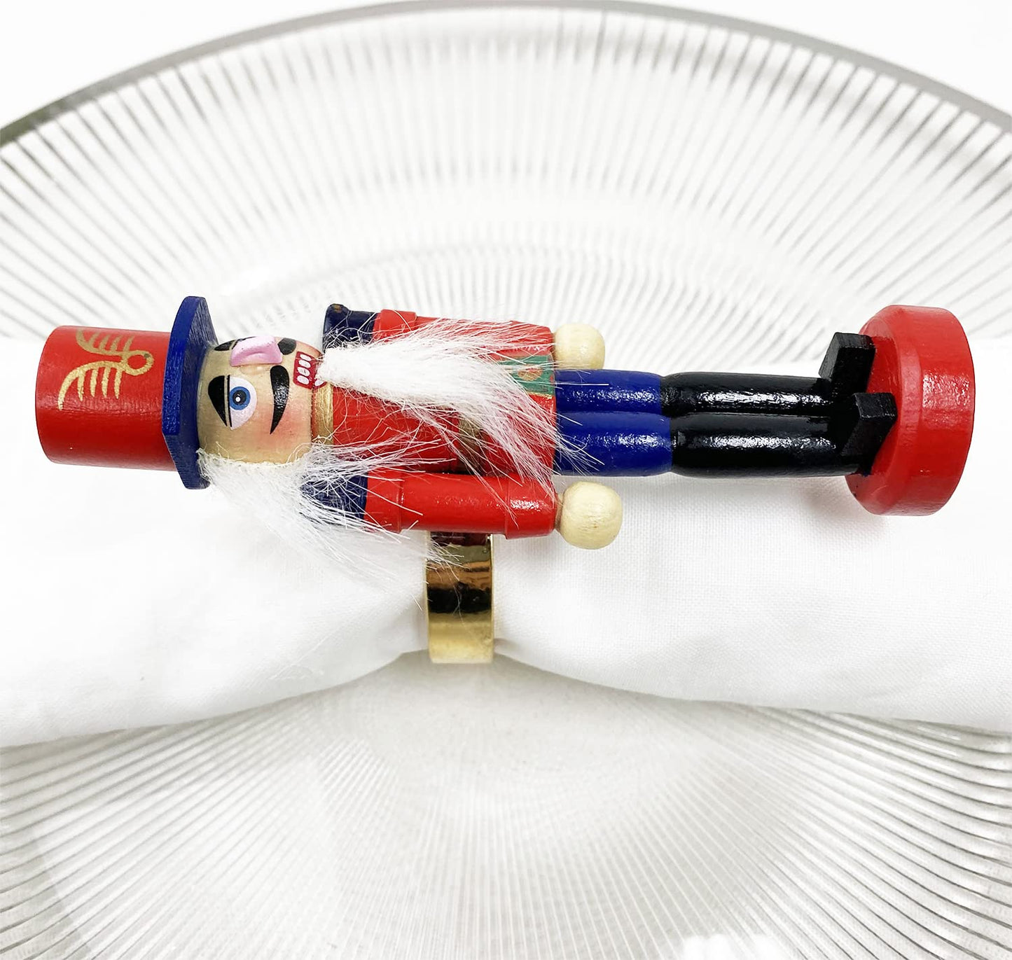Fennco Styles Handmade Wooden Nutcracker Decorative Napkin Rings, Set of 4 - Festive Soldier Napkin Holders for Dining Table, Christmas, Holidays Décor and Special Occasions