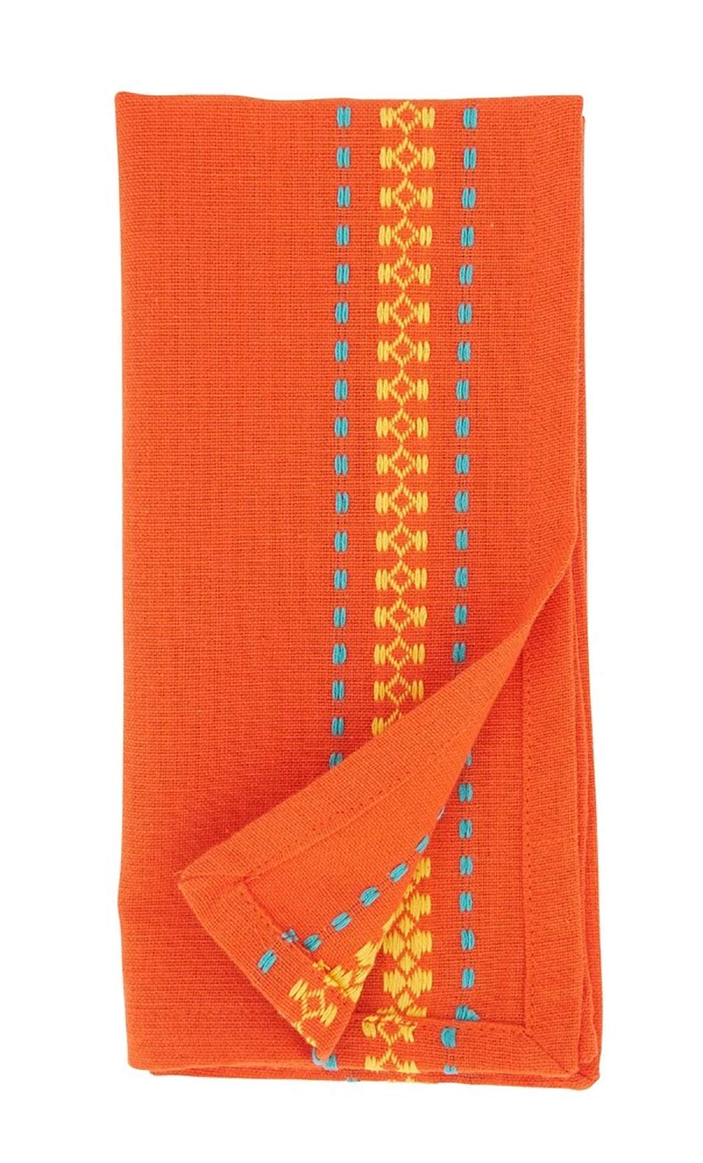 Fennco Styles Dobby Border Woven Cotton Cloth Napkins 18" W x 18" L, Set of 4 - Turquoise Dinner Napkins for Dining Table Décor, Family Gathering, Banquets, and Special Events