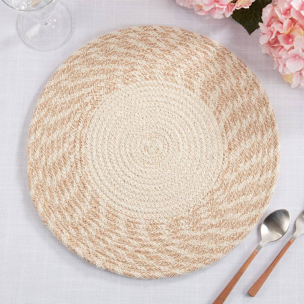 Fennco Styles Hand Braided Two-Tone Cotton Placemats 15" Round, Set of 4 - Woven Texture Heat Resistant Insulation Table Mats for Home Décor, Dining Table, Banquets, Holidays and Special Occasions