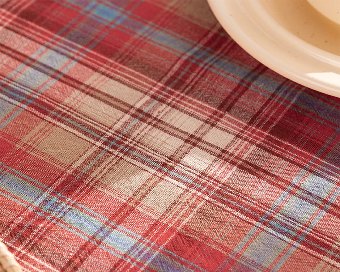 Fennco Styles Plaid Ruffled Border Cotton Woven Tablecloth 56" W x 71" L - Khaki Tartan Table Cover for Banquets, Holiday, Special Events, Home, Dining Room Décor and Everyday Use