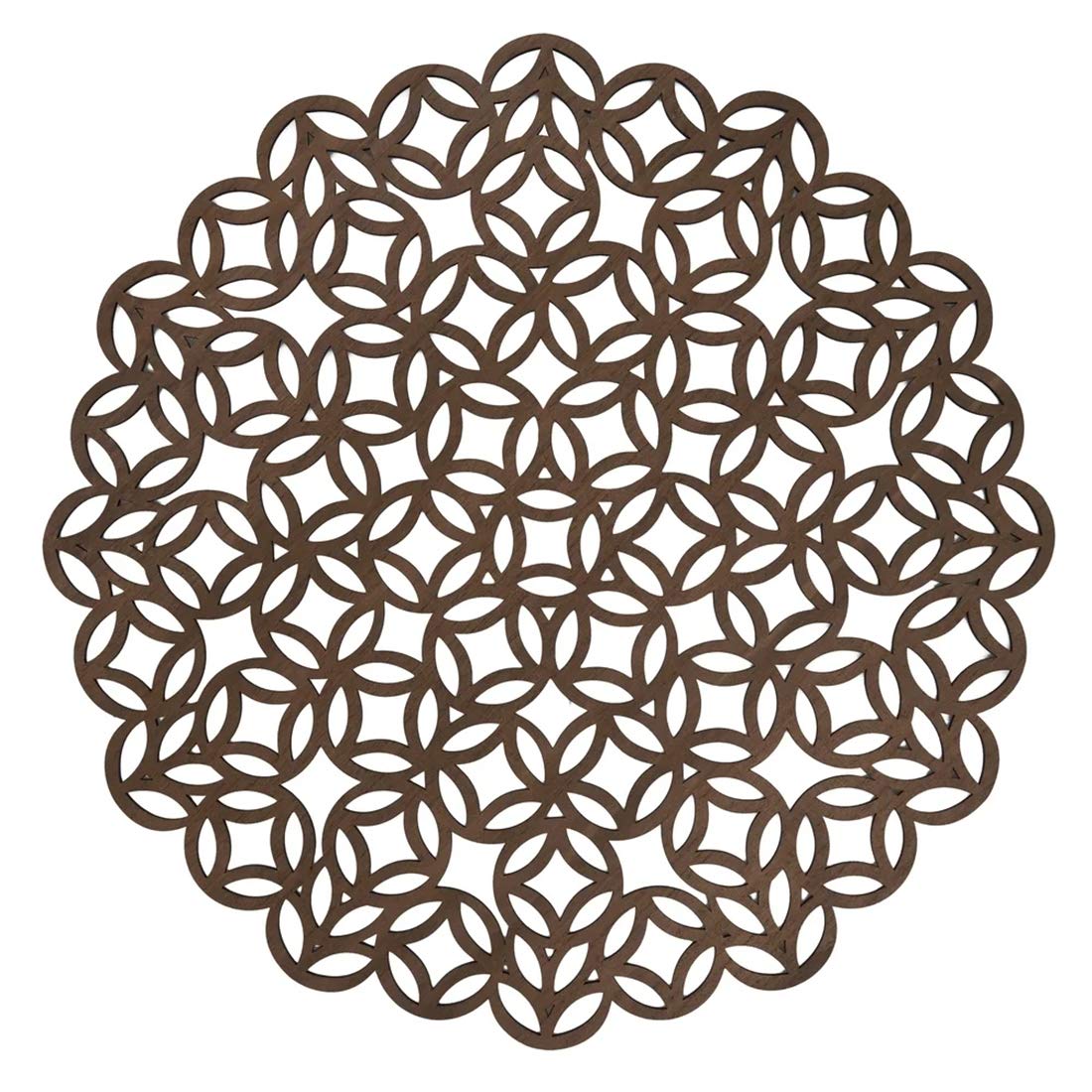 Fennco Styles Unique Engineered Wood Laser Cut Placemats 15" Round, Set of 4 – Brown Modern Traycloth Table Mats for Home, Dining Room Décor, Banquets, Indoor Outdoor and Special Events