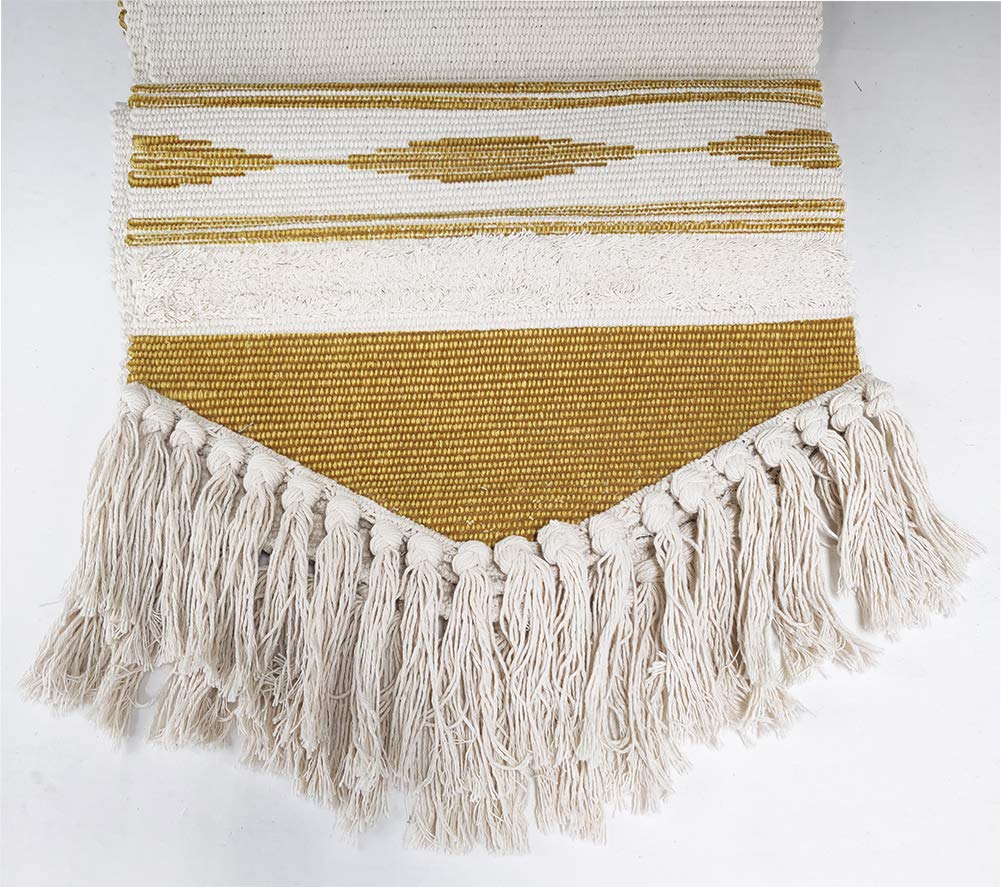 Fennco Styles Geometric Design Canvas Cotton Table Runner with Tassels – 14”W x 71”L Table Cover for Home Décor, Dining Table, Banquets, Holidays and Special Occasions