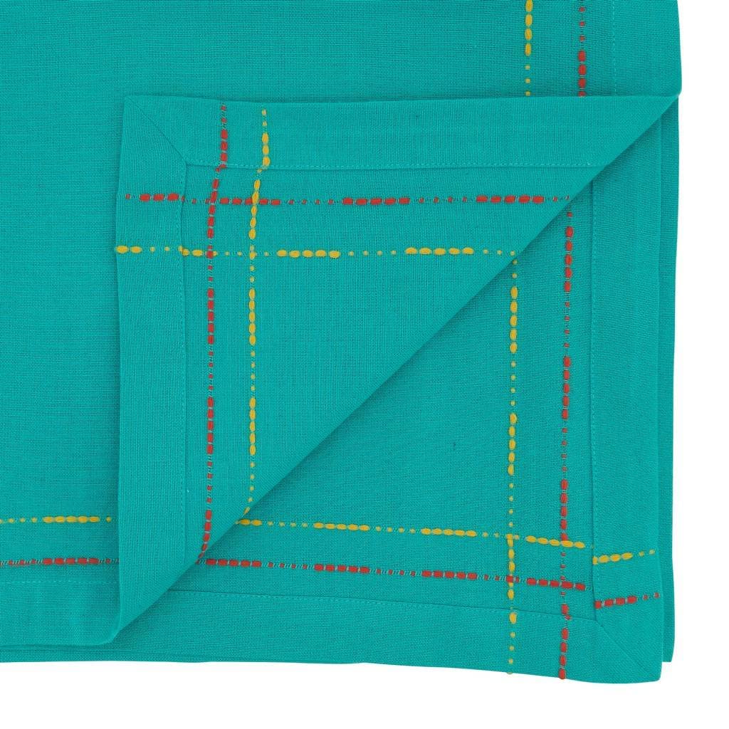 Fennco Styles Dobby Border Woven Cotton Cloth Napkins 18" W x 18" L, Set of 4 - Turquoise Dinner Napkins for Dining Table Décor, Family Gathering, Banquets, and Special Events