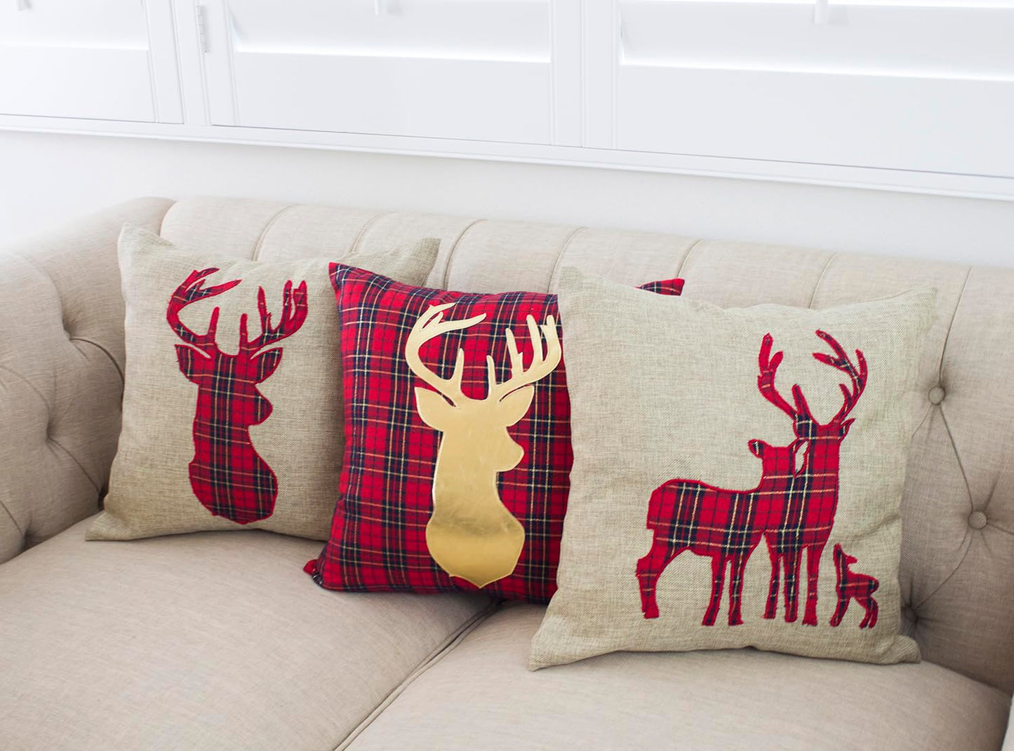 Fennco Styles Holiday Tartan Plaid Deer Christmas Decorative Throw Pillow Cover