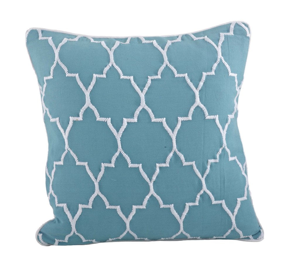 Fennco Styles Stitched Moroccan Down Filled Decorative Throw Pillow, 18-inch Square (Aqua)