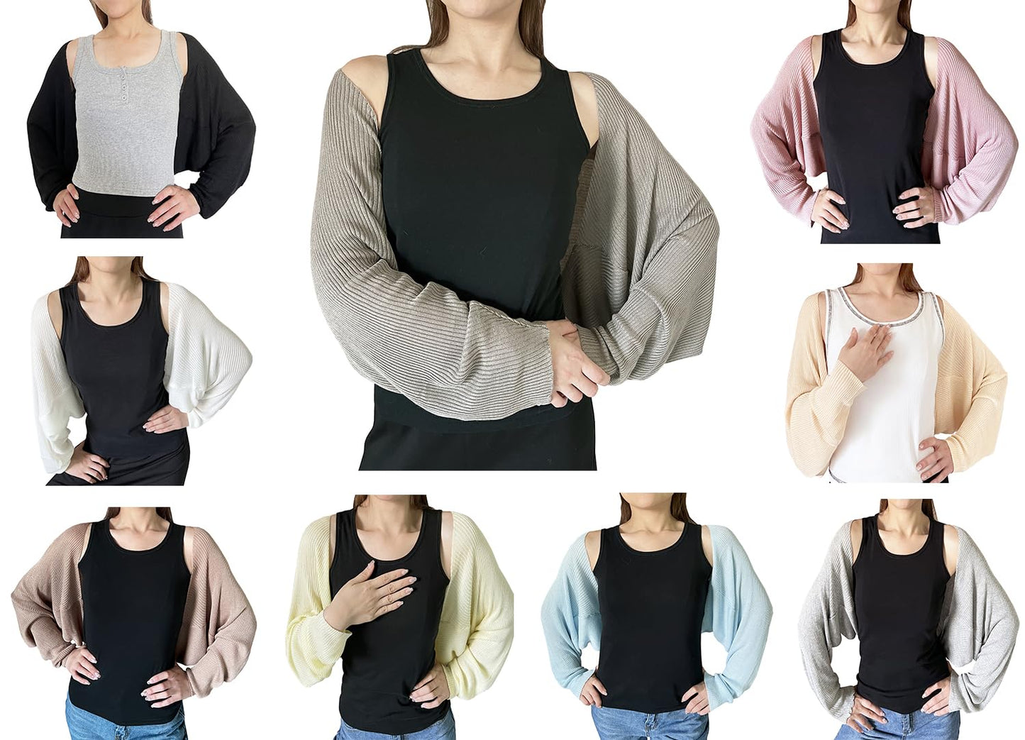stylesilove Women Lightweight Ribbed Knit Bolero Shrug Long Sleeve Solid Cardigan Soft Sweater Open Front Cape Shawl
